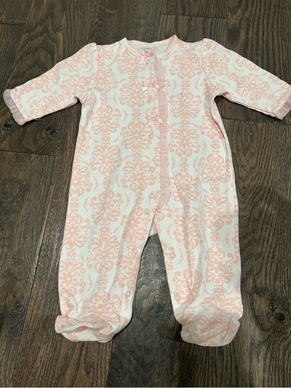 NWOT Little Me Pink Damask Footed One-Piece for Babies w Tulle- Size 3 months